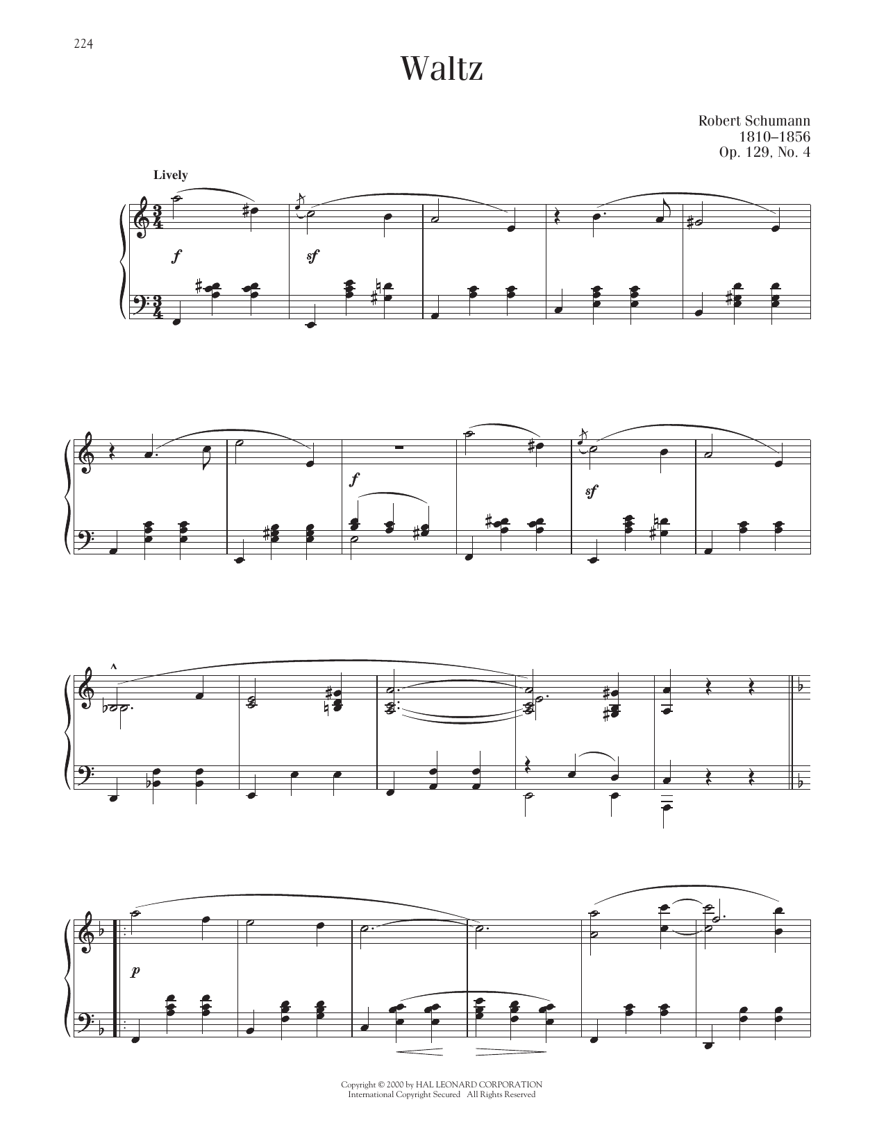 Robert Schumann Waltz In A Minor sheet music notes printable PDF score