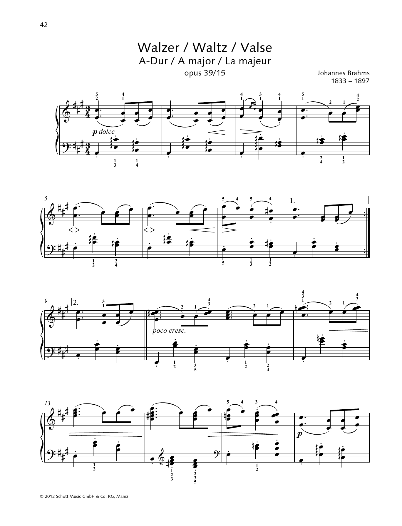 Download Johannes Brahms Waltz A major Sheet Music