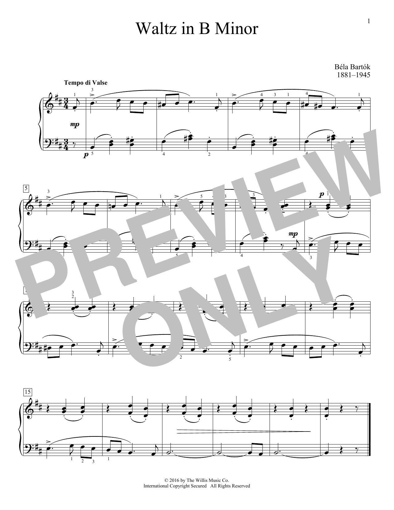 Download Bela Bartok Waltz In B Minor Sheet Music