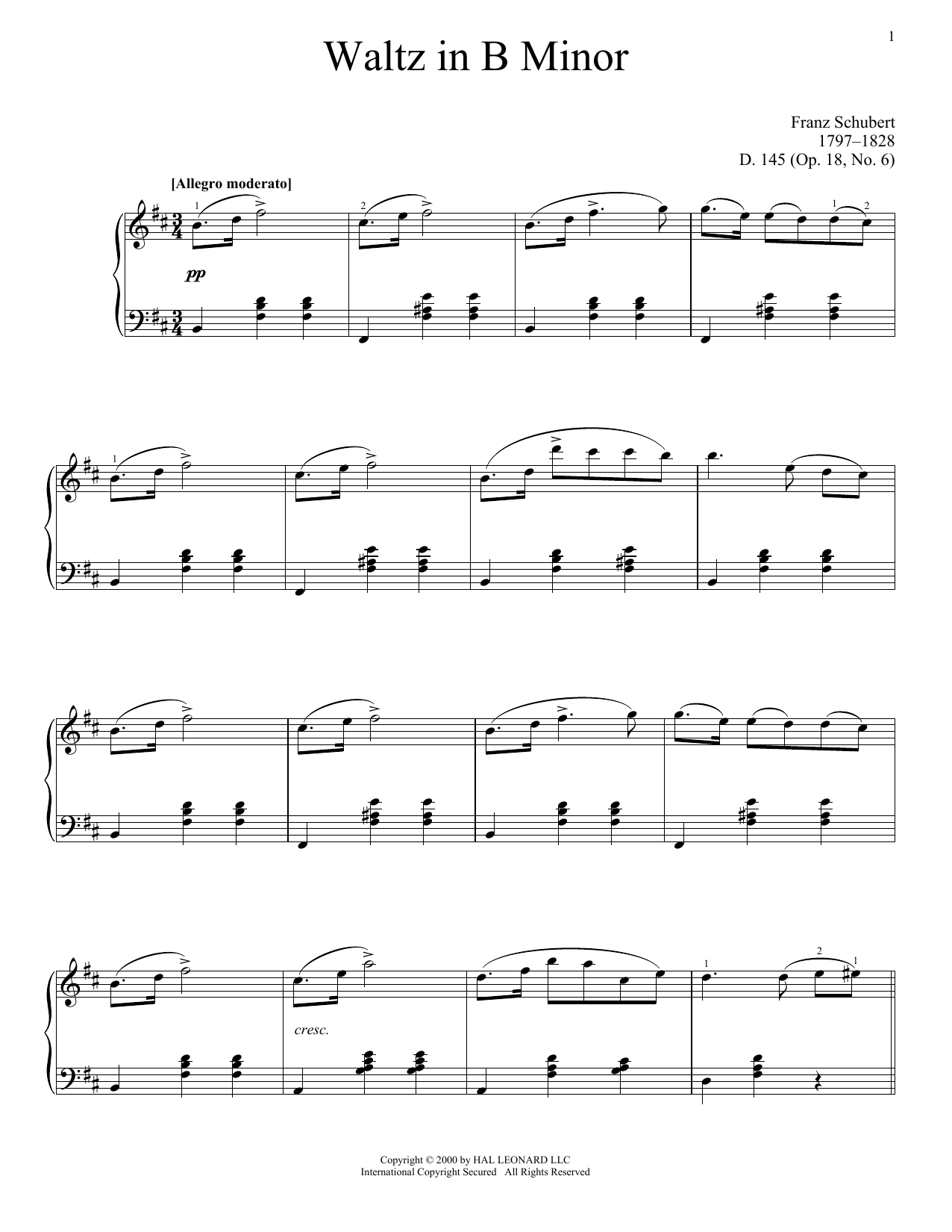 Download Franz Schubert Waltz In B Minor, Op. 18, No. 6 Sheet Music