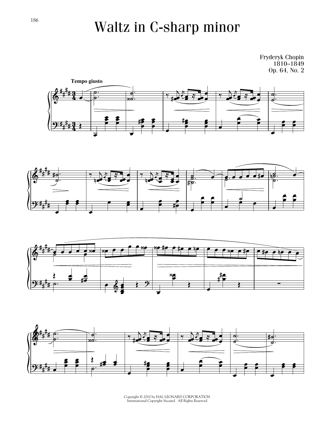 Frederic Chopin Waltz In C-Sharp Minor, Op. 64, No. 2 sheet music notes printable PDF score