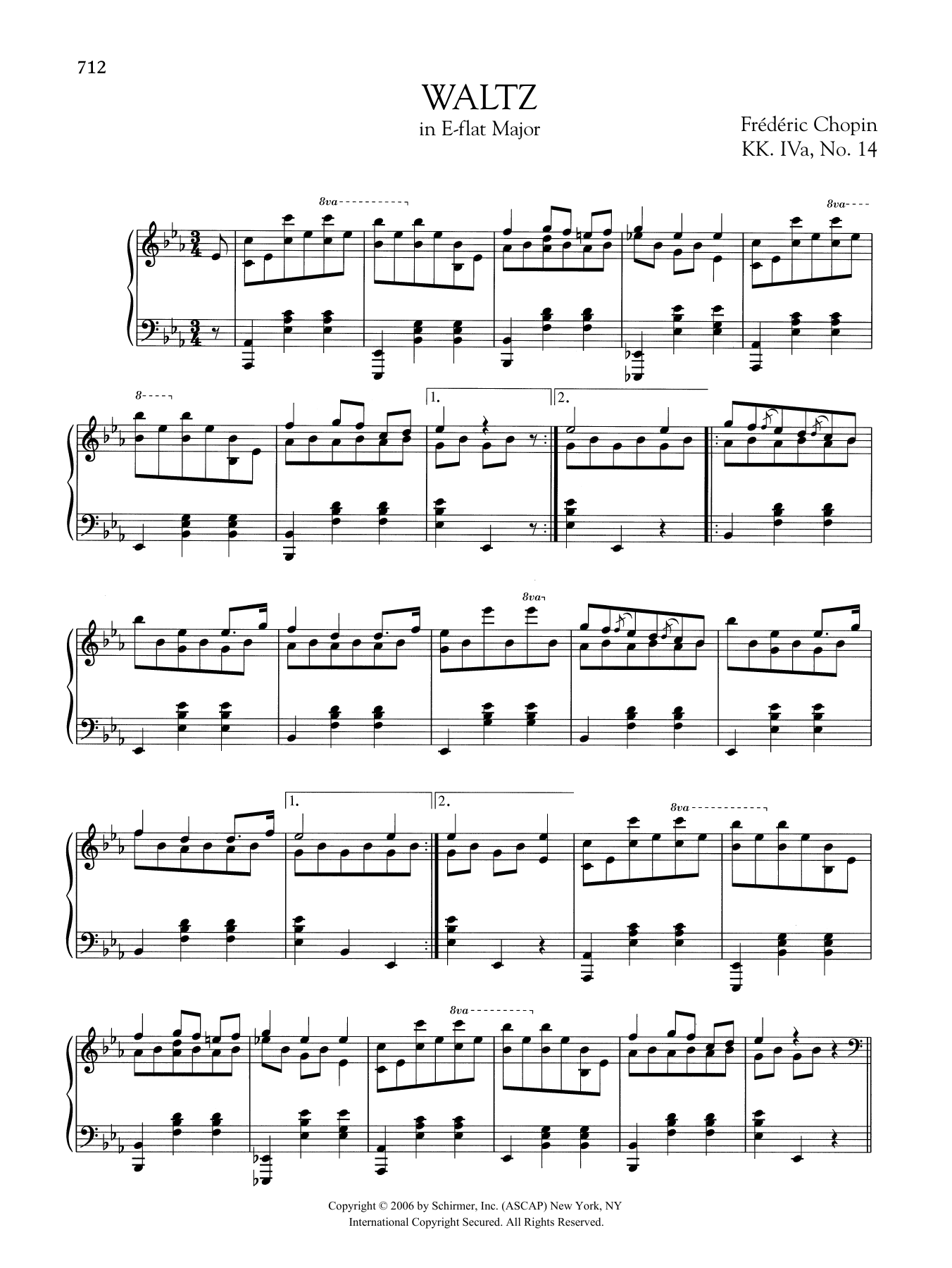 Download Frederic Chopin Waltz in E-flat Major, KK. IVa, No. 14 Sheet Music