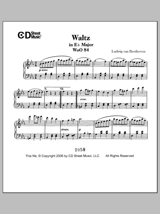 Download Ludwig van Beethoven Waltz In E-flat Major, Woo 84 Sheet Music