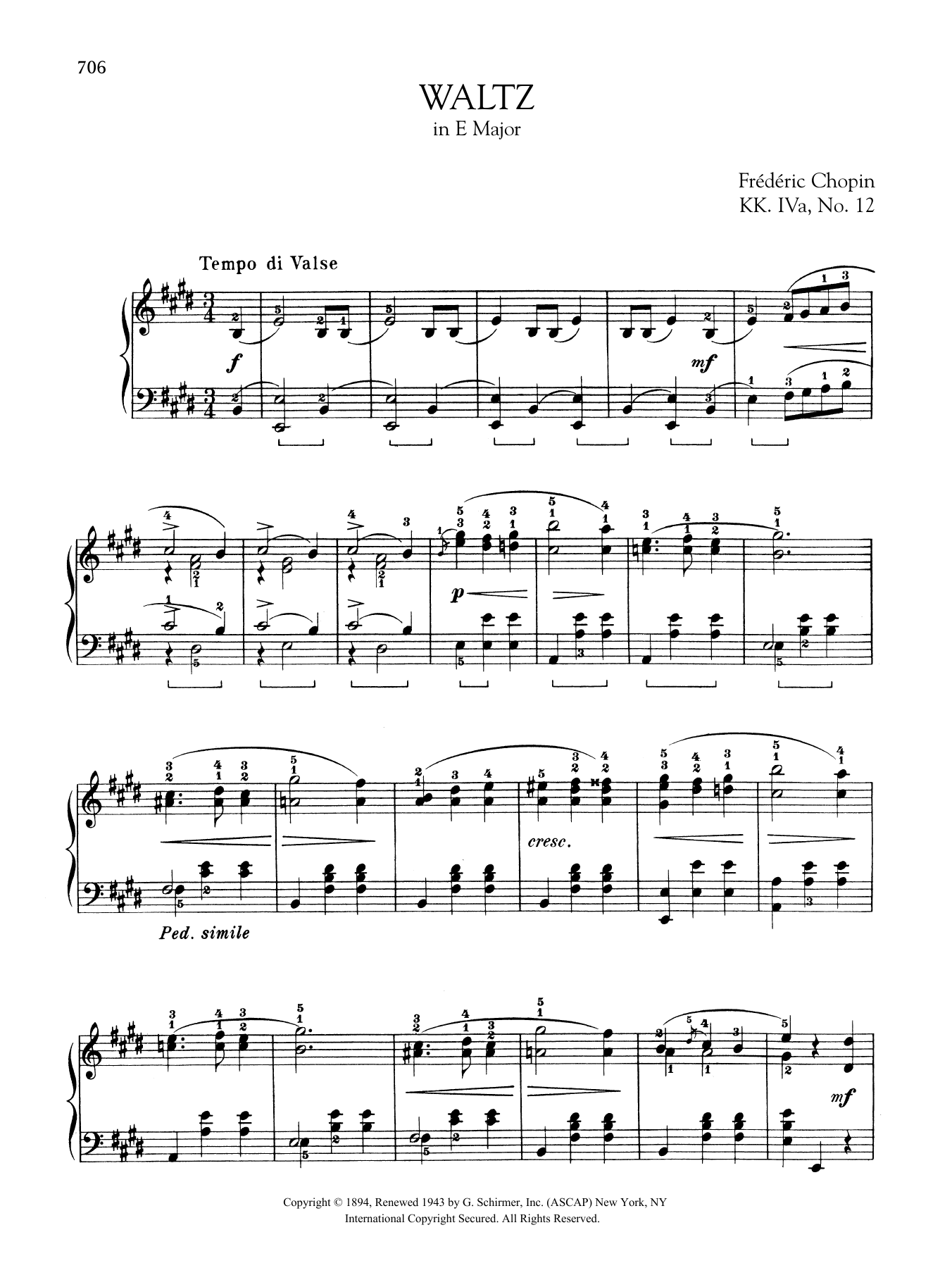 Download Frederic Chopin Waltz in E Major, KK. IVa, No. 12 Sheet Music