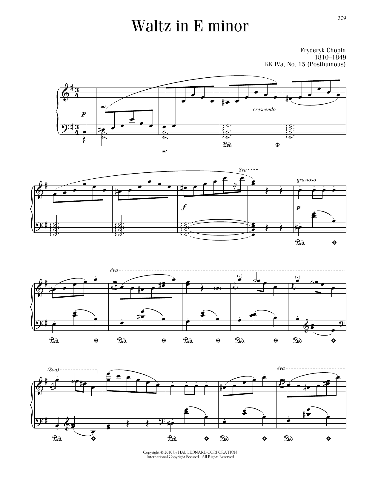 Frédéric Chopin Waltz In E Minor, KK. IVa, No. 15 sheet music notes printable PDF score