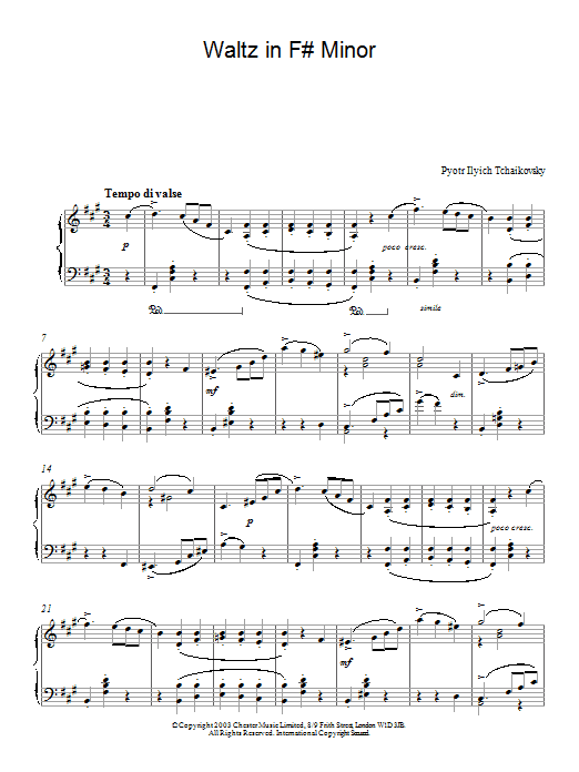 Download Pyotr Ilyich Tchaikovsky Waltz in F# Minor Sheet Music