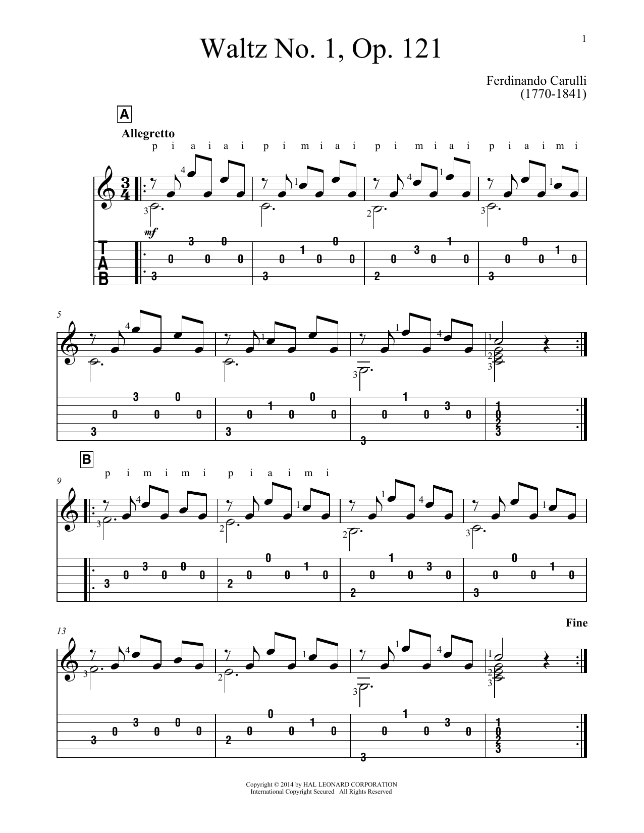 Download Ferdinando Carulli Waltz No. 1 Sheet Music