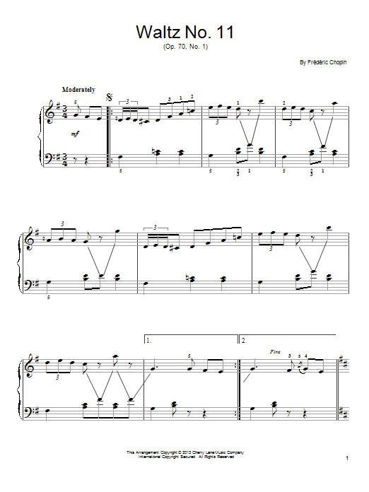 Download Frederic Chopin Waltz No. 11, Op. 70, No. 1 Sheet Music