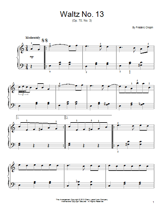 Download Frederic Chopin Waltz No. 13, Op. 70, No. 3 Sheet Music