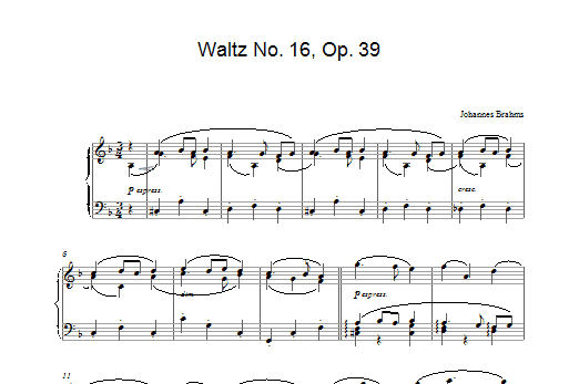 Download Johannes Brahms Waltz No. 16, Op. 39 Sheet Music