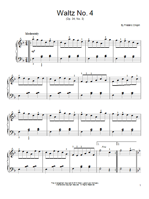 Download Frederic Chopin Waltz No. 4, Op. 34, No. 3 Sheet Music