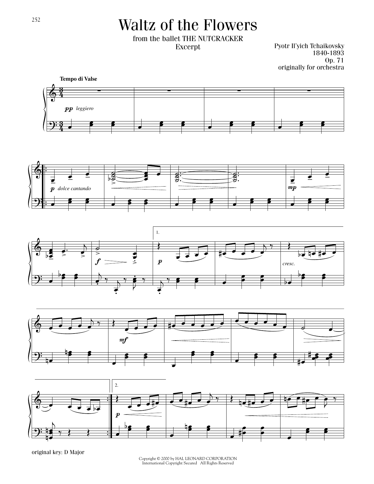 Pyotr Il'yich Tchaikovsky Waltz Of The Flowers, Op. 71a sheet music notes printable PDF score