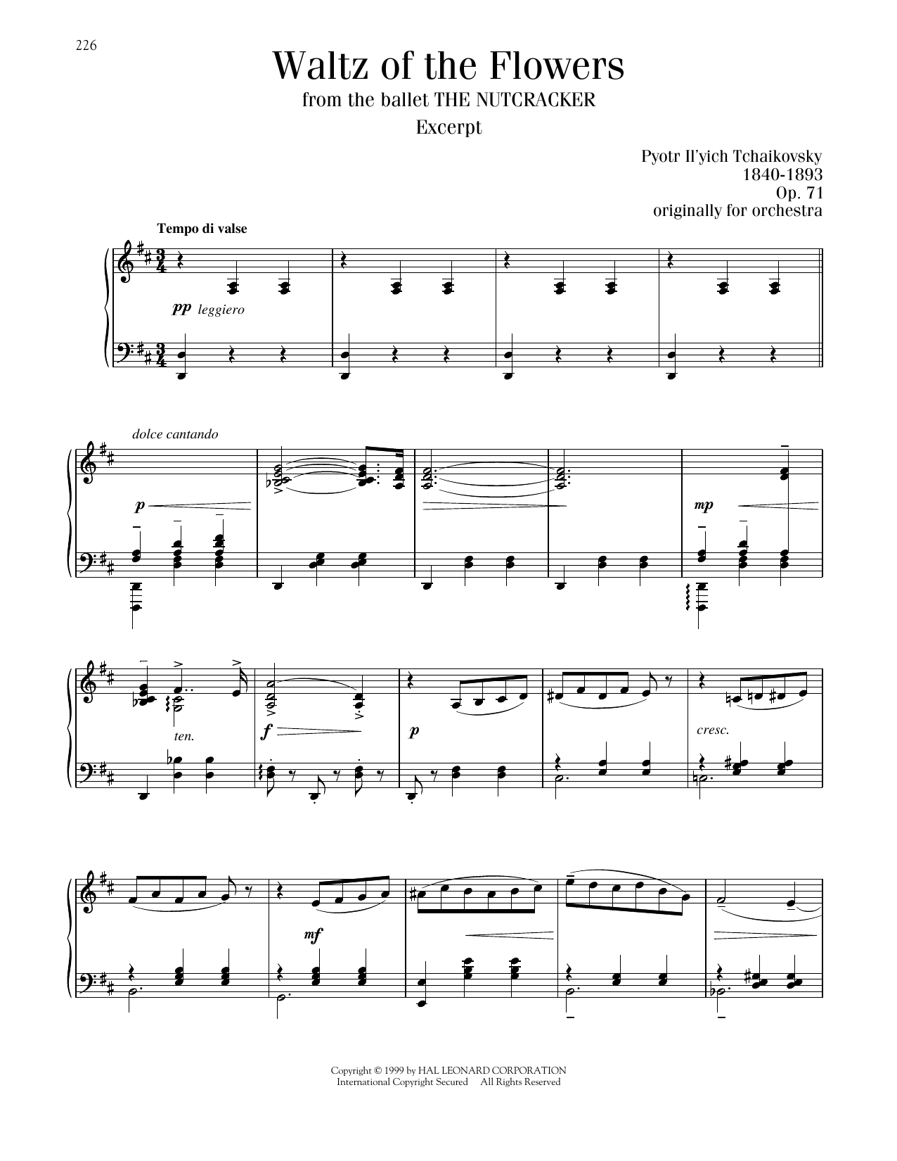 Pyotr Il'yich Tchaikovsky Waltz Of The Flowers, Op. 71a sheet music notes printable PDF score