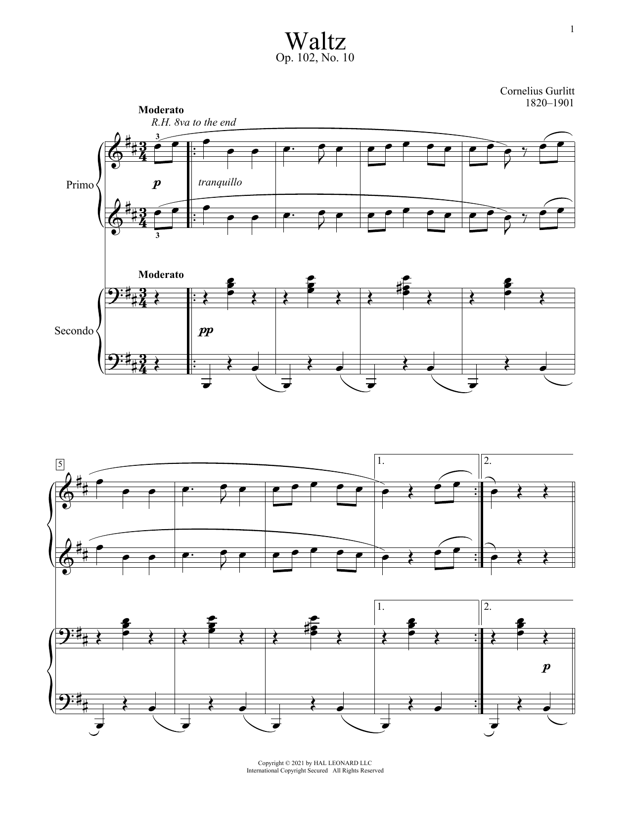 Download Cornelius Gurlitt Waltz, Op. 102, No. 10 Sheet Music
