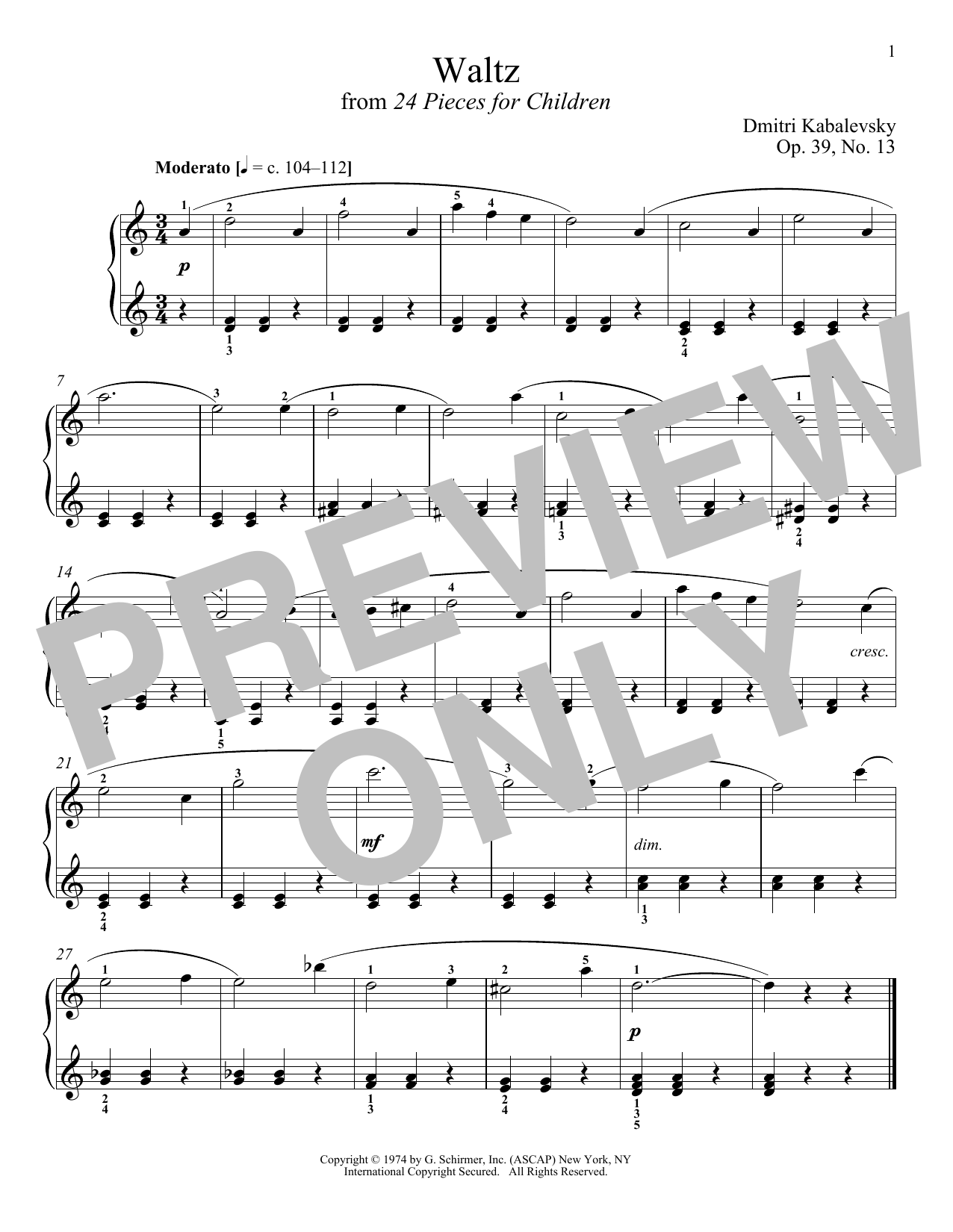 Download Dmitri Kabalevsky Waltz, Op. 39, No. 13 Sheet Music
