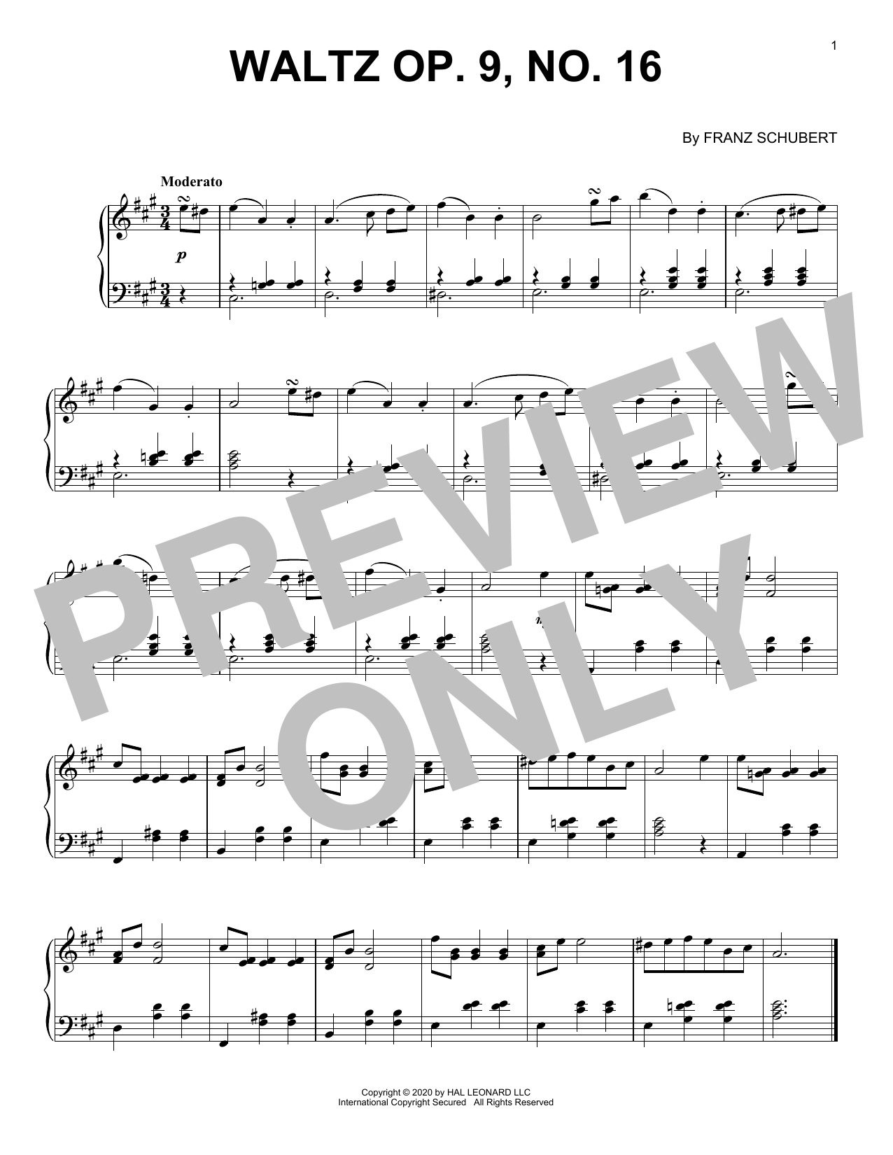Download Franz Schubert Waltz, Op. 9, No. 16 Sheet Music