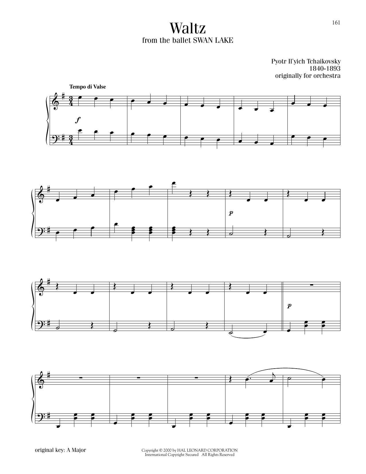 Pyotr Il'yich Tchaikovsky Waltz sheet music notes printable PDF score