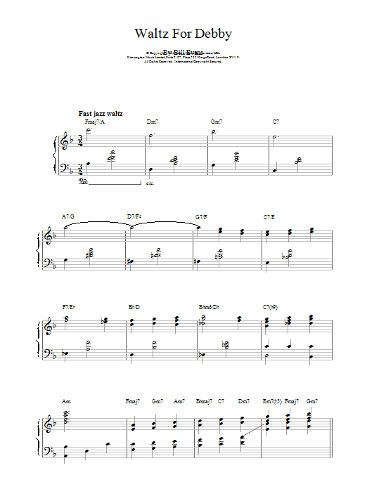Bill Evans Waltz For Debby sheet music notes printable PDF score