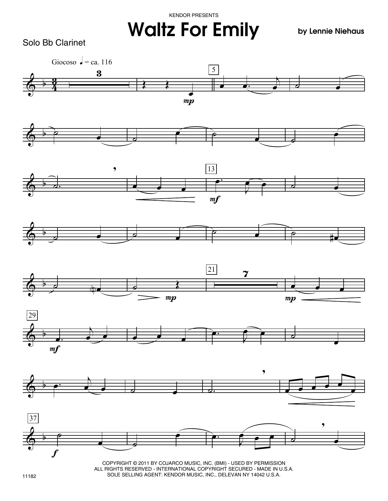 Download Lennie Niehaus Waltz For Emily - Bb Clarinet Sheet Music