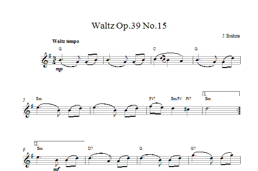 Download Johannes Brahms Waltz Op.39 No.15 Sheet Music