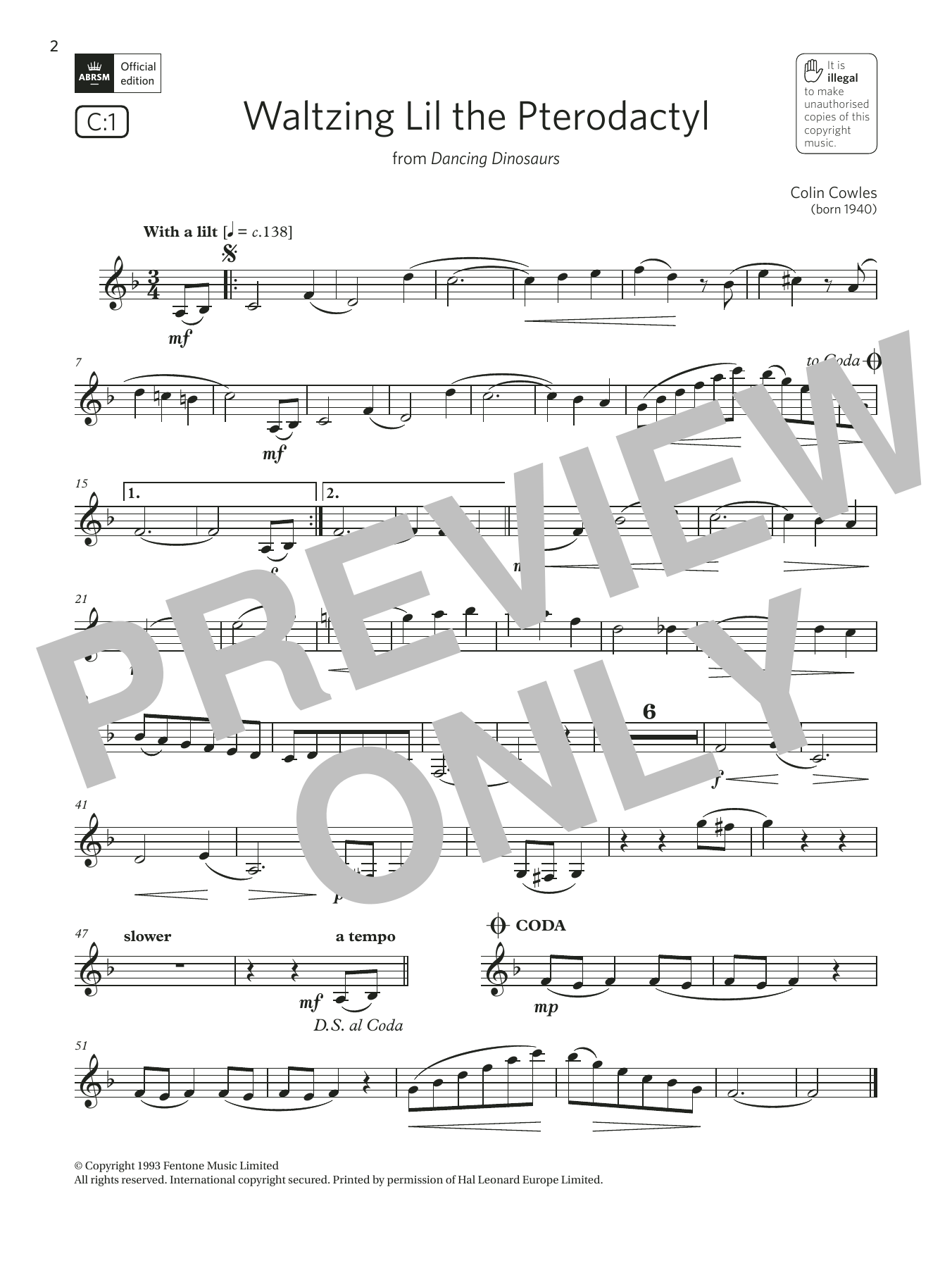 Download Colin Cowles Waltzing Lil the Pterodactyl (Grade 3 L Sheet Music