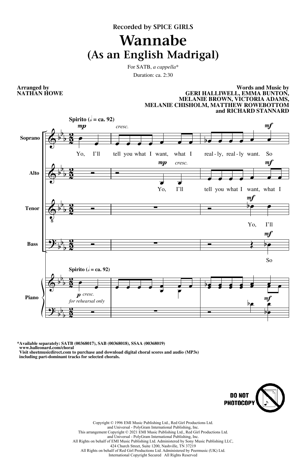 Download Spice Girls Wannabe (As an English Madrigal) (arr. Sheet Music