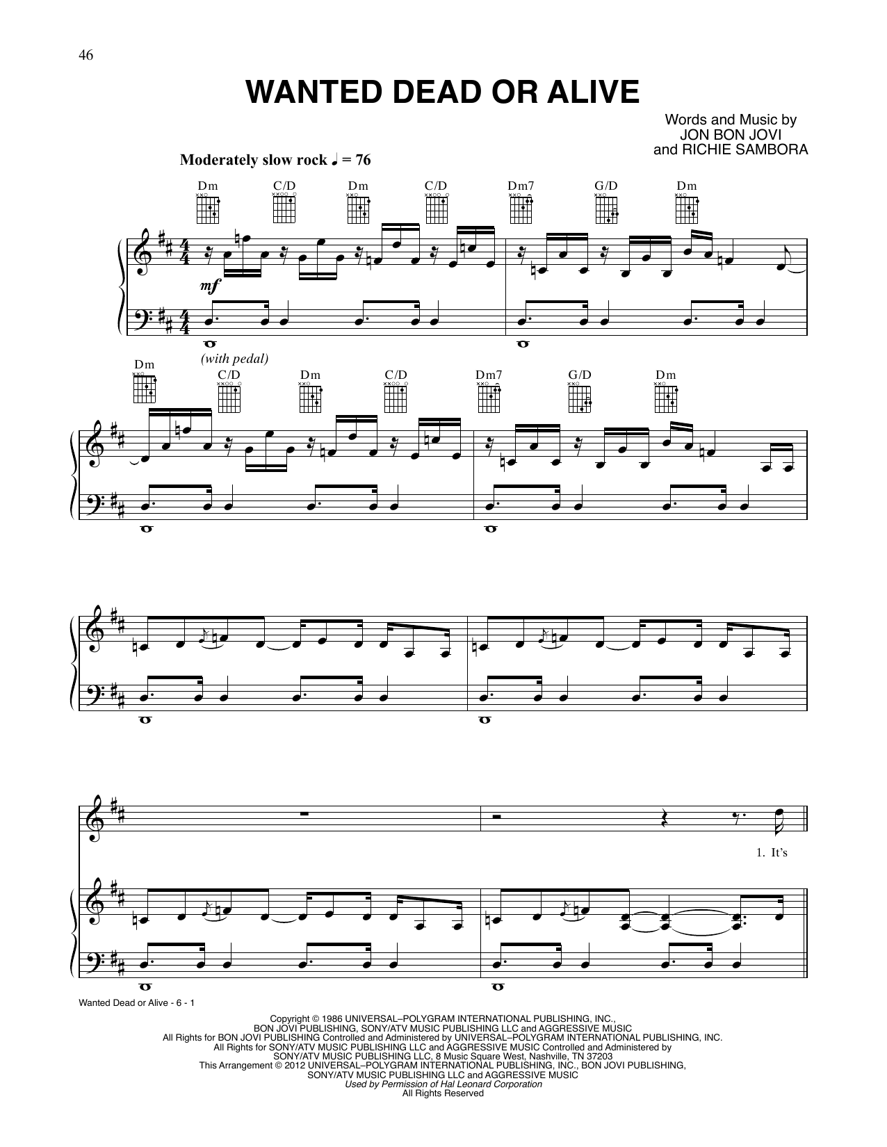 Download Tom Cruise and Julianne Hough Wanted Dead Or Alive (from Rock Of Ages Sheet Music