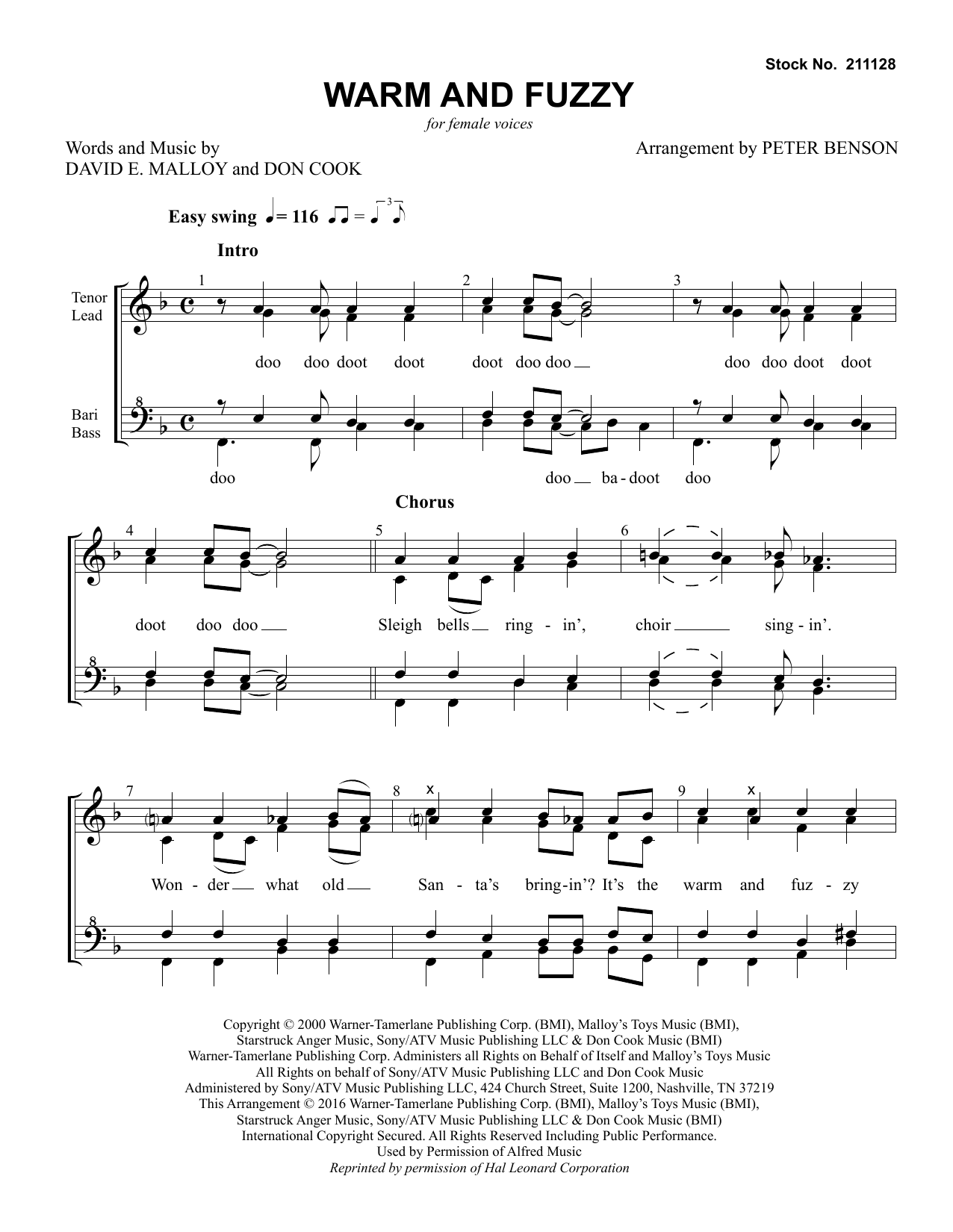 Download Billy Gilman Warm and Fuzzy (arr. Peter Benson) Sheet Music