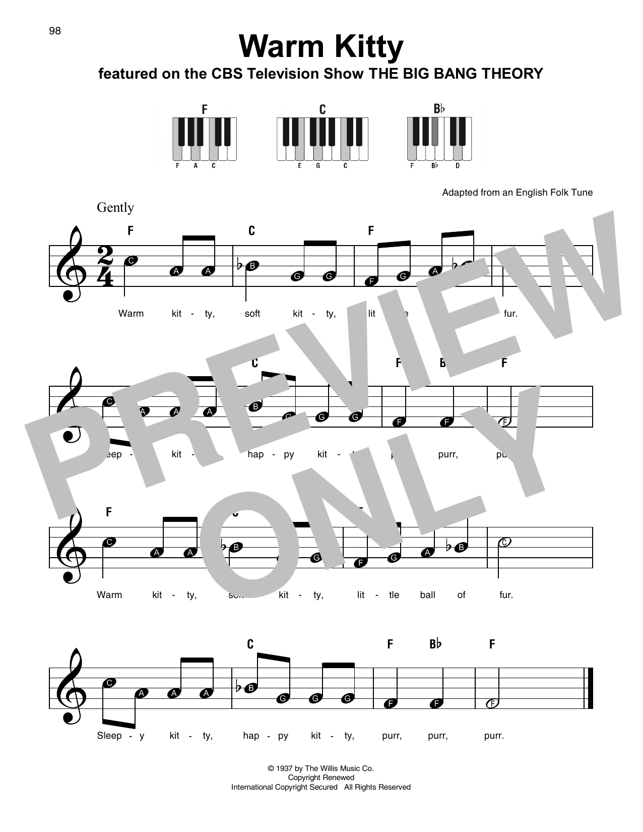 Download English Folk Tune (adapted) Warm Kitty Sheet Music