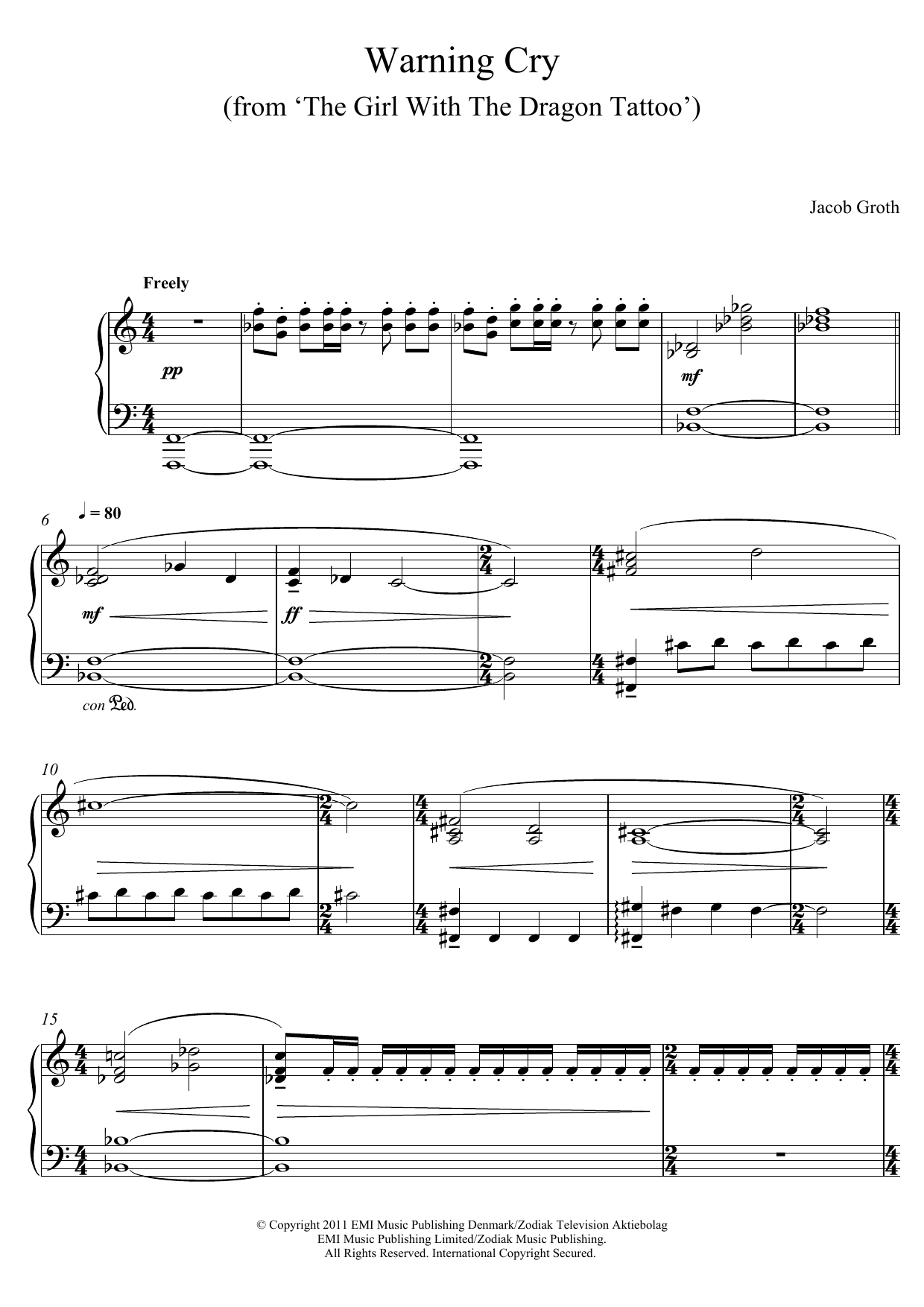 Download Jacob Groth Warning Cry (From 'The Girl With A Drag Sheet Music