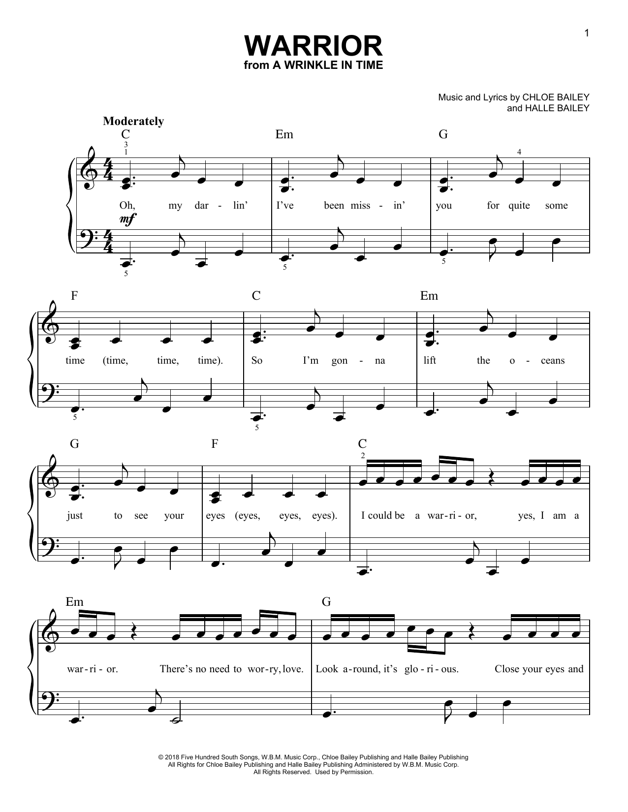 Download Chloe Bailey Warrior (from A Wrinkle In Time) Sheet Music