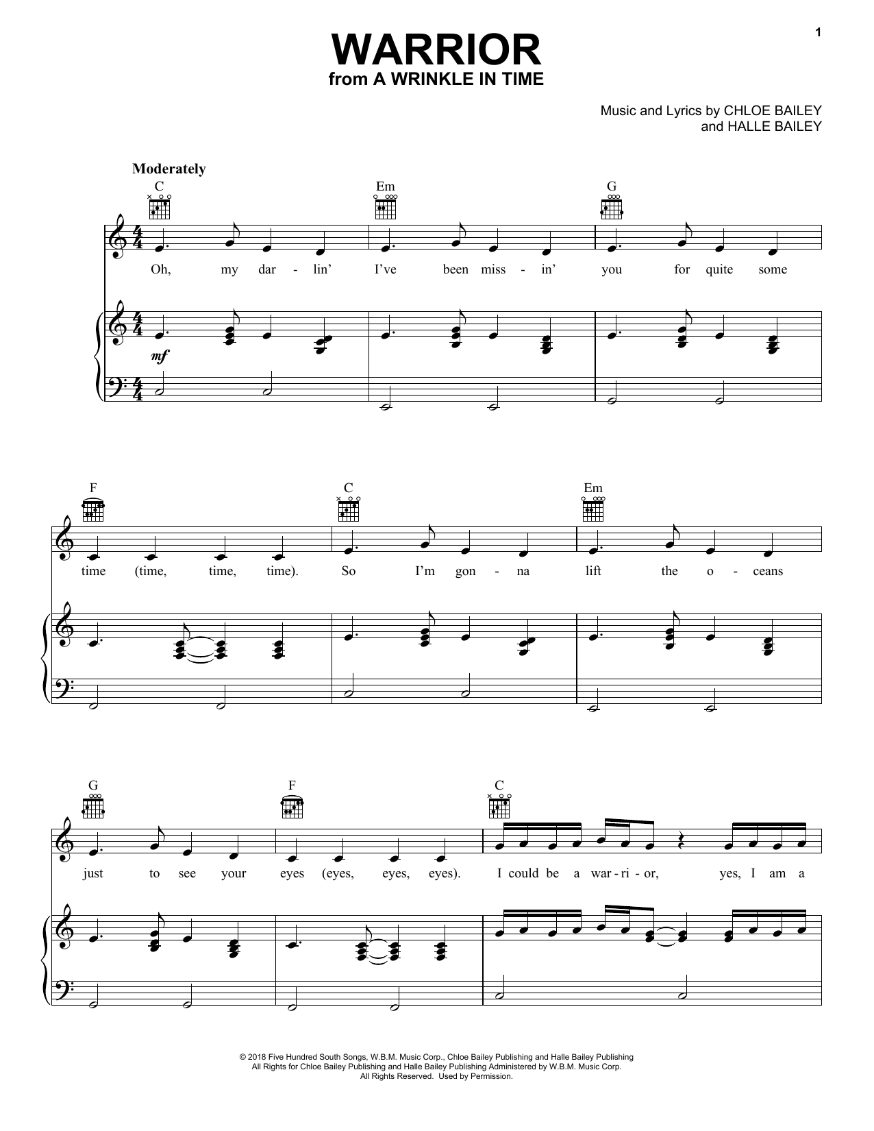 Download Halle Bailey Warrior (from A Wrinkle In Time) Sheet Music