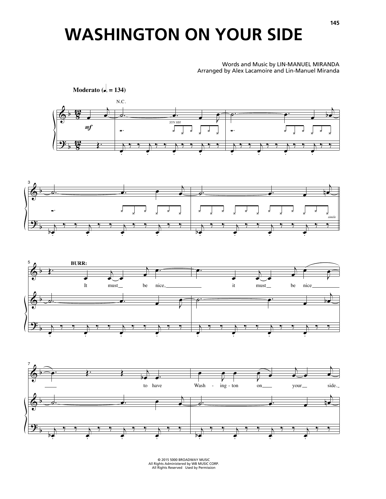 Download Lin-Manuel Miranda Washington On Your Side (from Hamilton) Sheet Music