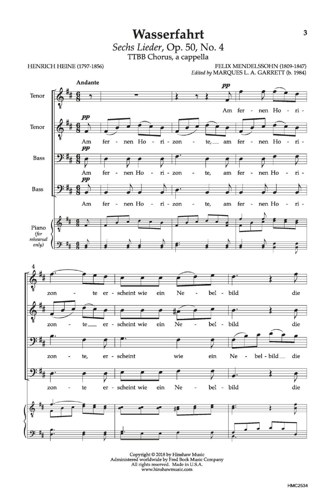 Download Felix Mendelssohn Wasserfahrt Sheet Music