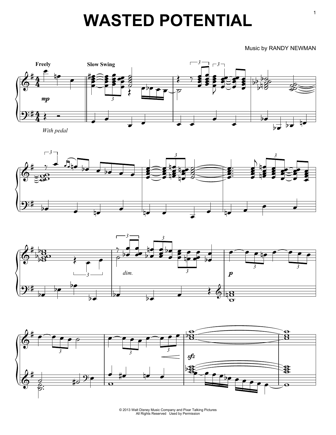 Download Randy Newman Wasted Potential Sheet Music
