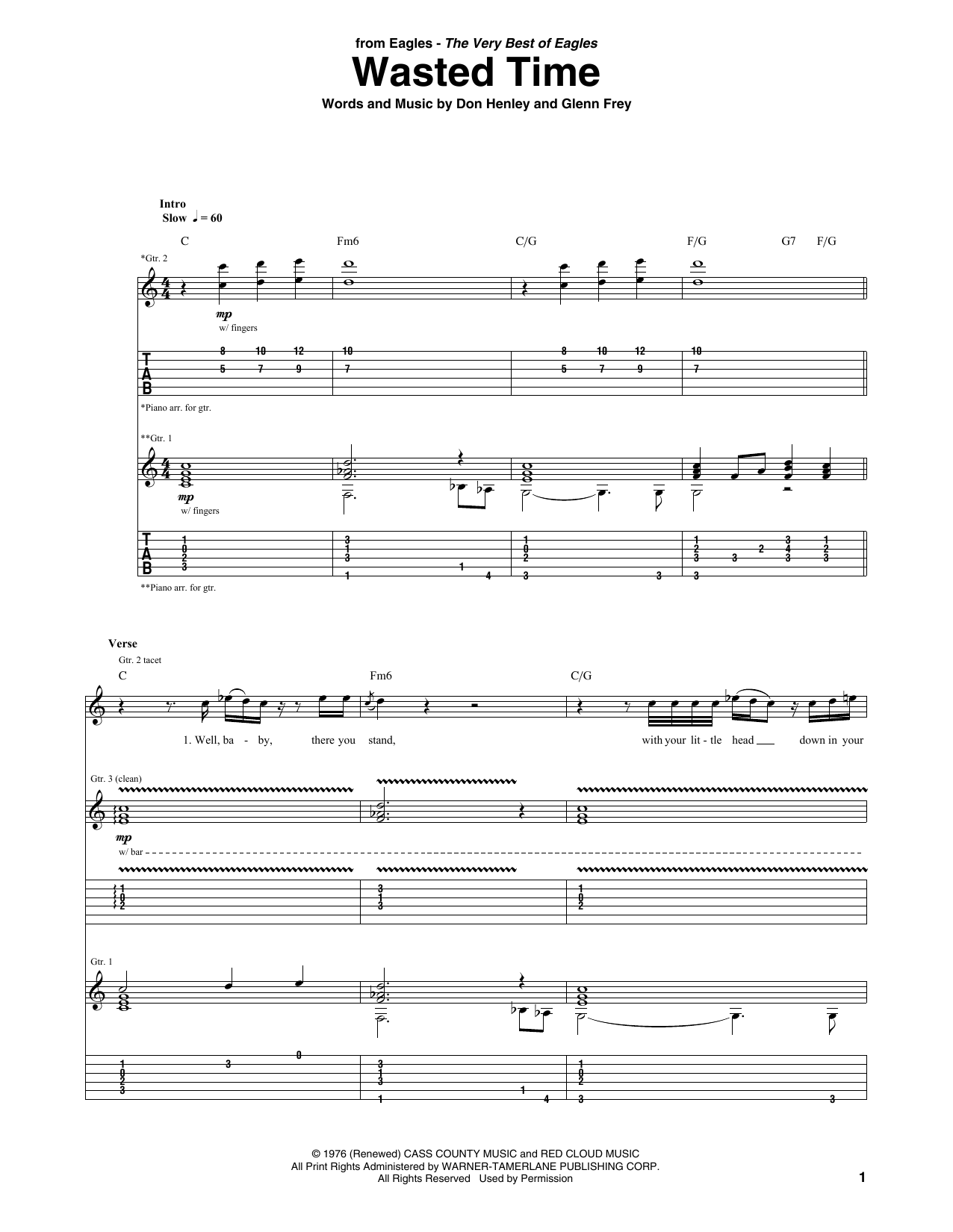 Download Eagles Wasted Time Sheet Music