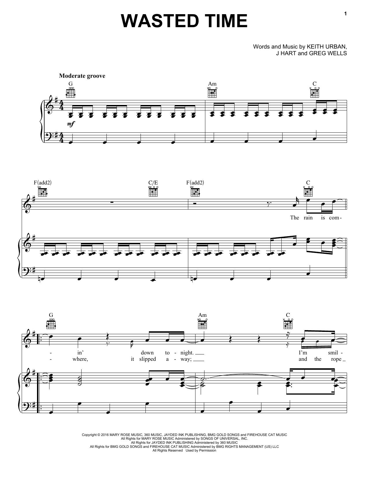 Download Keith Urban Wasted Time Sheet Music