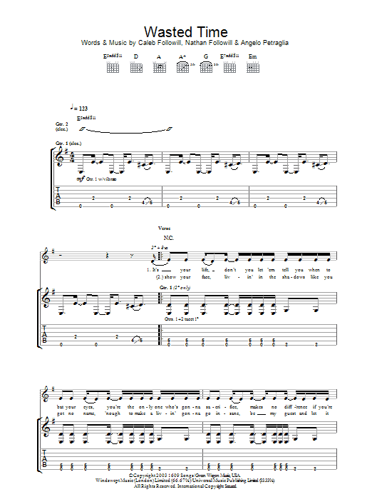 Download Kings Of Leon Wasted Time Sheet Music