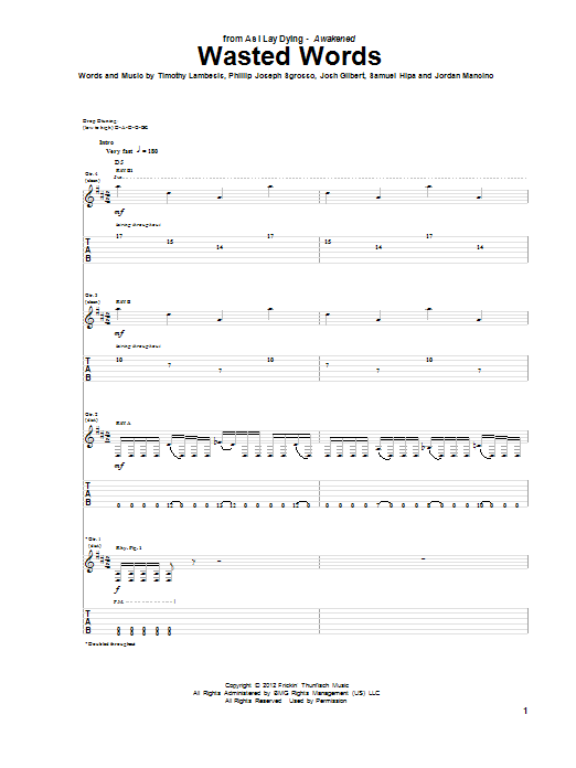 Download As I Lay Dying Wasted Words Sheet Music