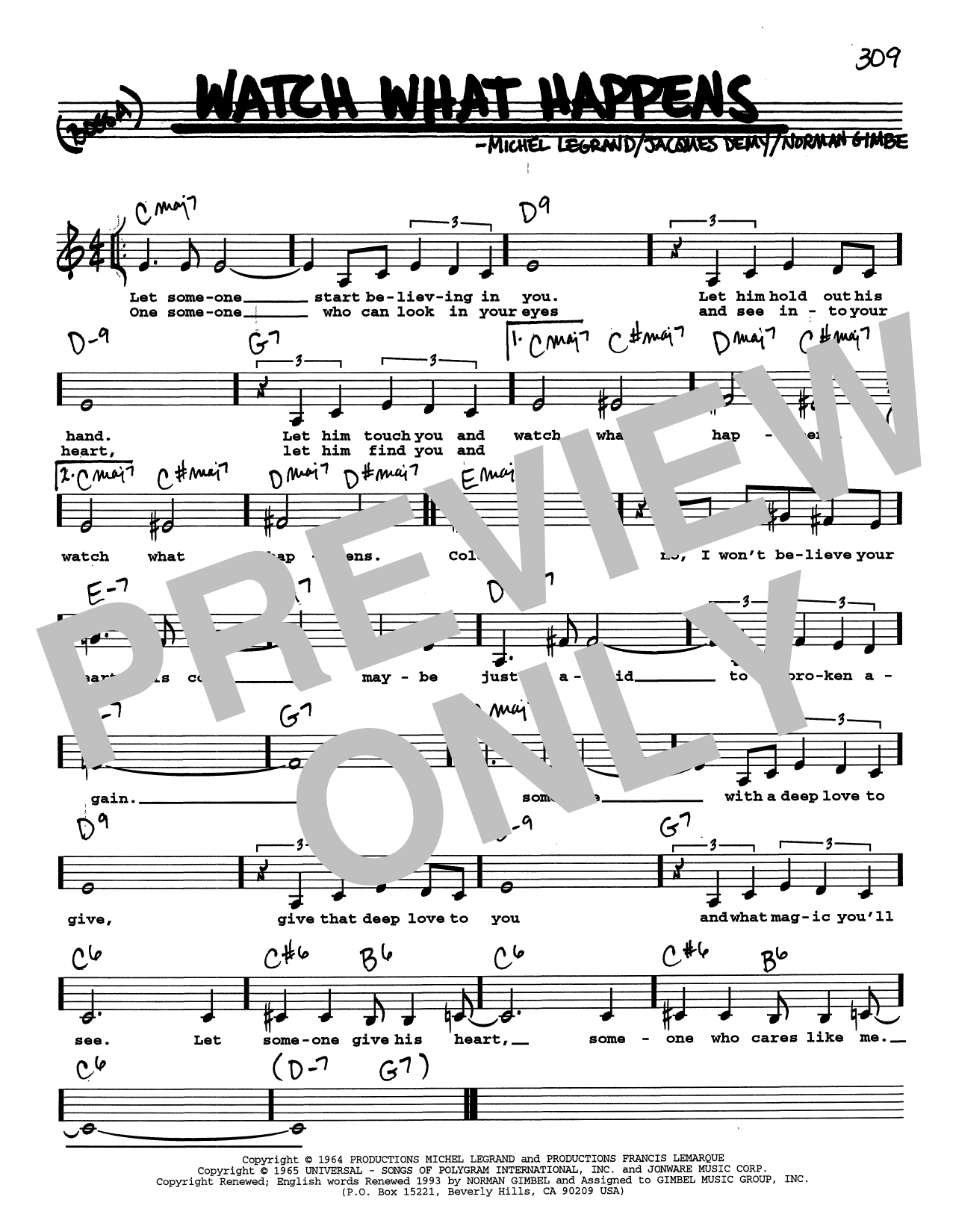 Norman Gimbel Watch What Happens (Low Voice) sheet music notes printable PDF score