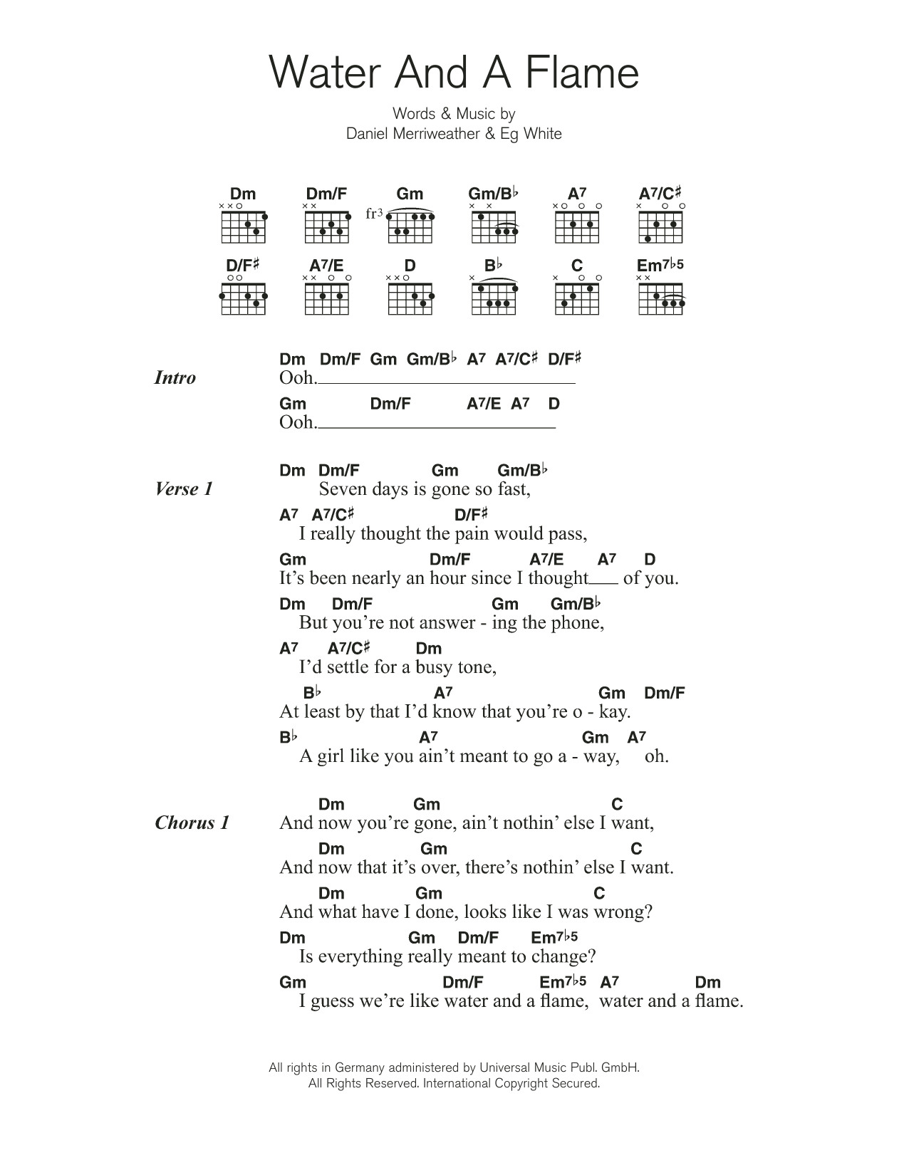 Download Daniel Merriweather Water And A Flame (featuring Adele) Sheet Music