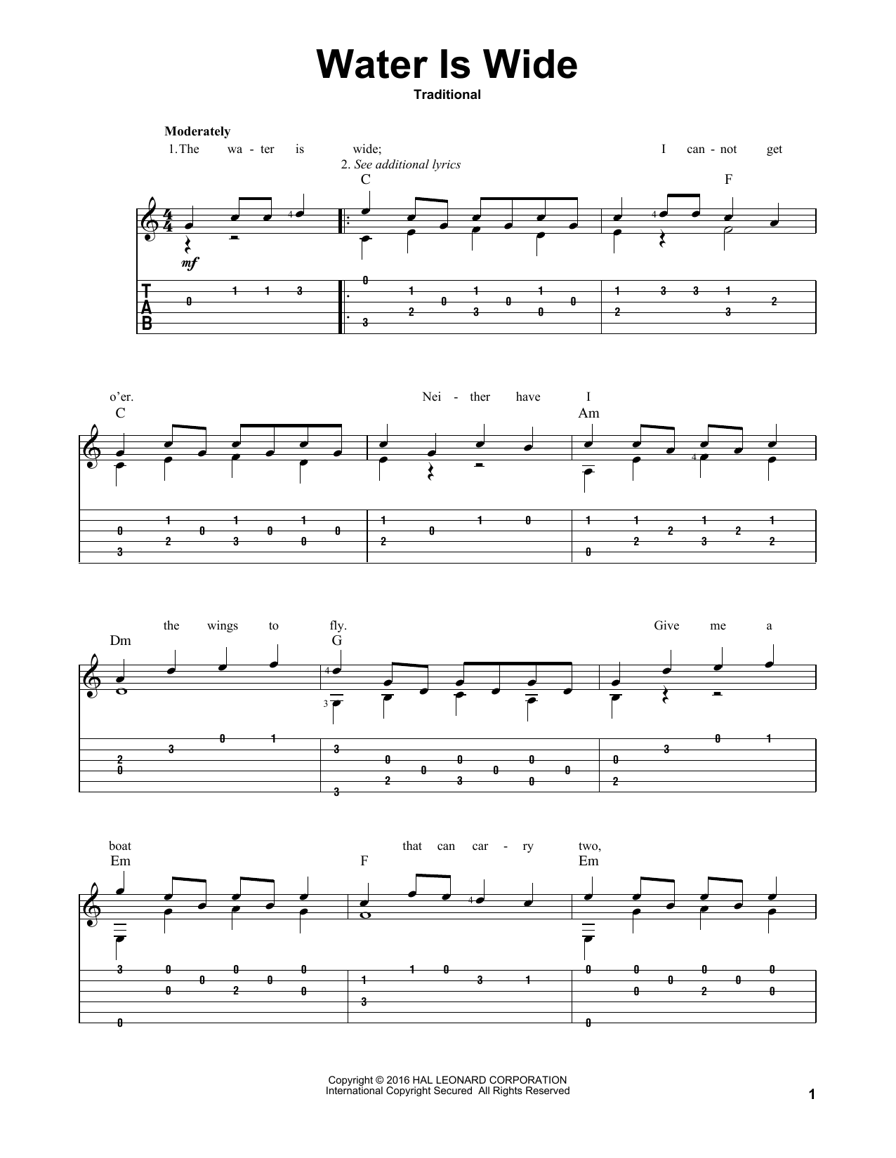 Download Traditional Water Is Wide Sheet Music