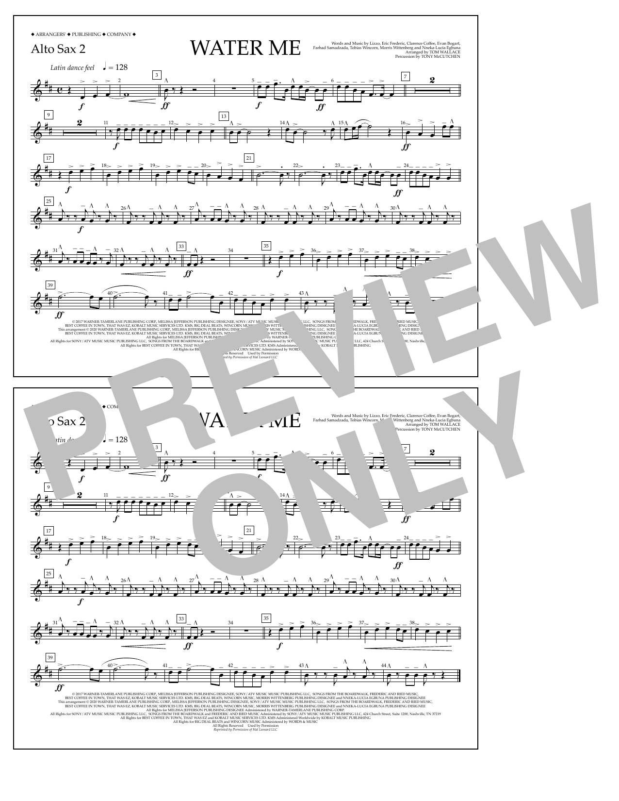 Download Lizzo Water Me (arr. Tom Wallace) - Alto Sax Sheet Music