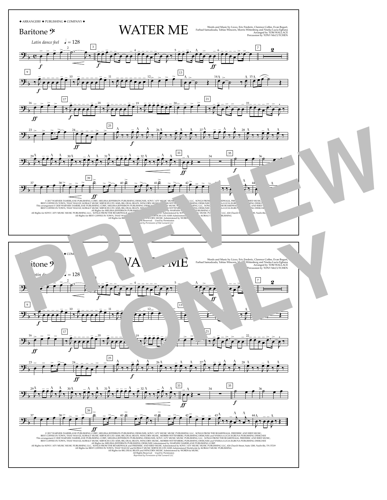 Download Lizzo Water Me (arr. Tom Wallace) - Baritone Sheet Music