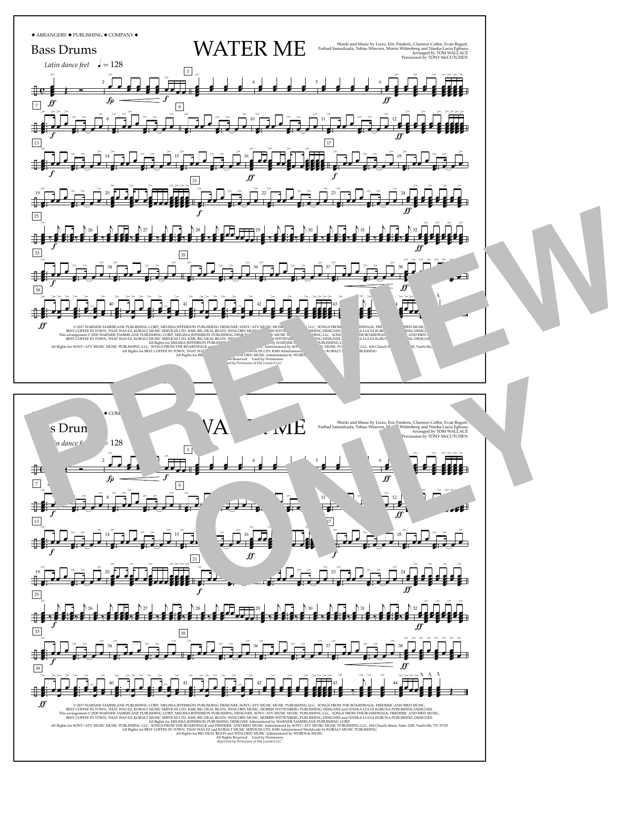 Download Lizzo Water Me (arr. Tom Wallace) - Bass Drum Sheet Music