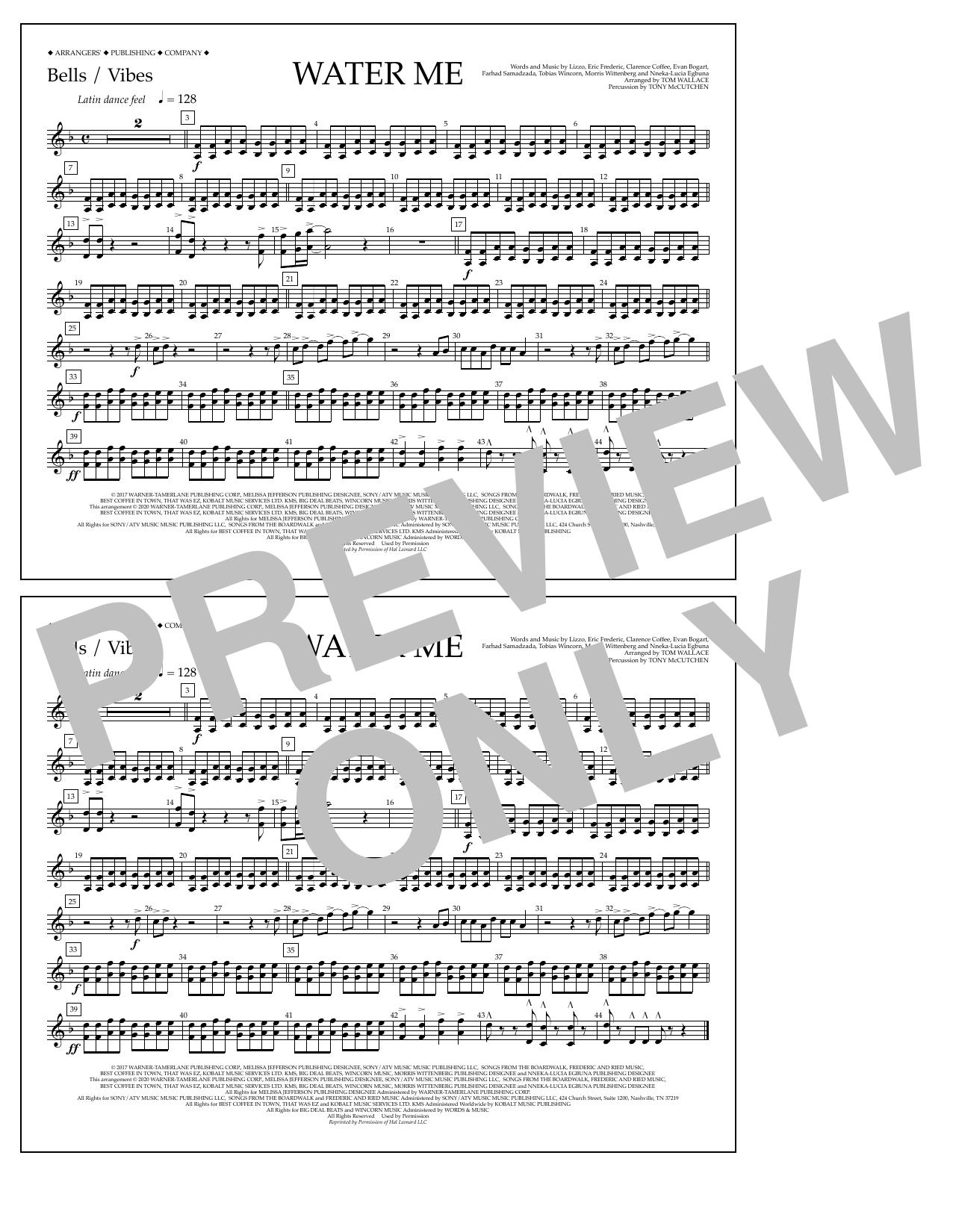 Download Lizzo Water Me (arr. Tom Wallace) - Bells/Vib Sheet Music