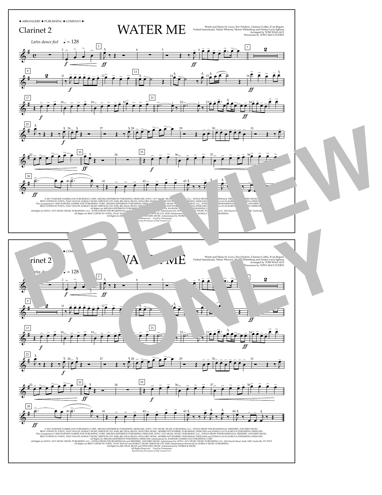 Download Lizzo Water Me (arr. Tom Wallace) - Clarinet Sheet Music