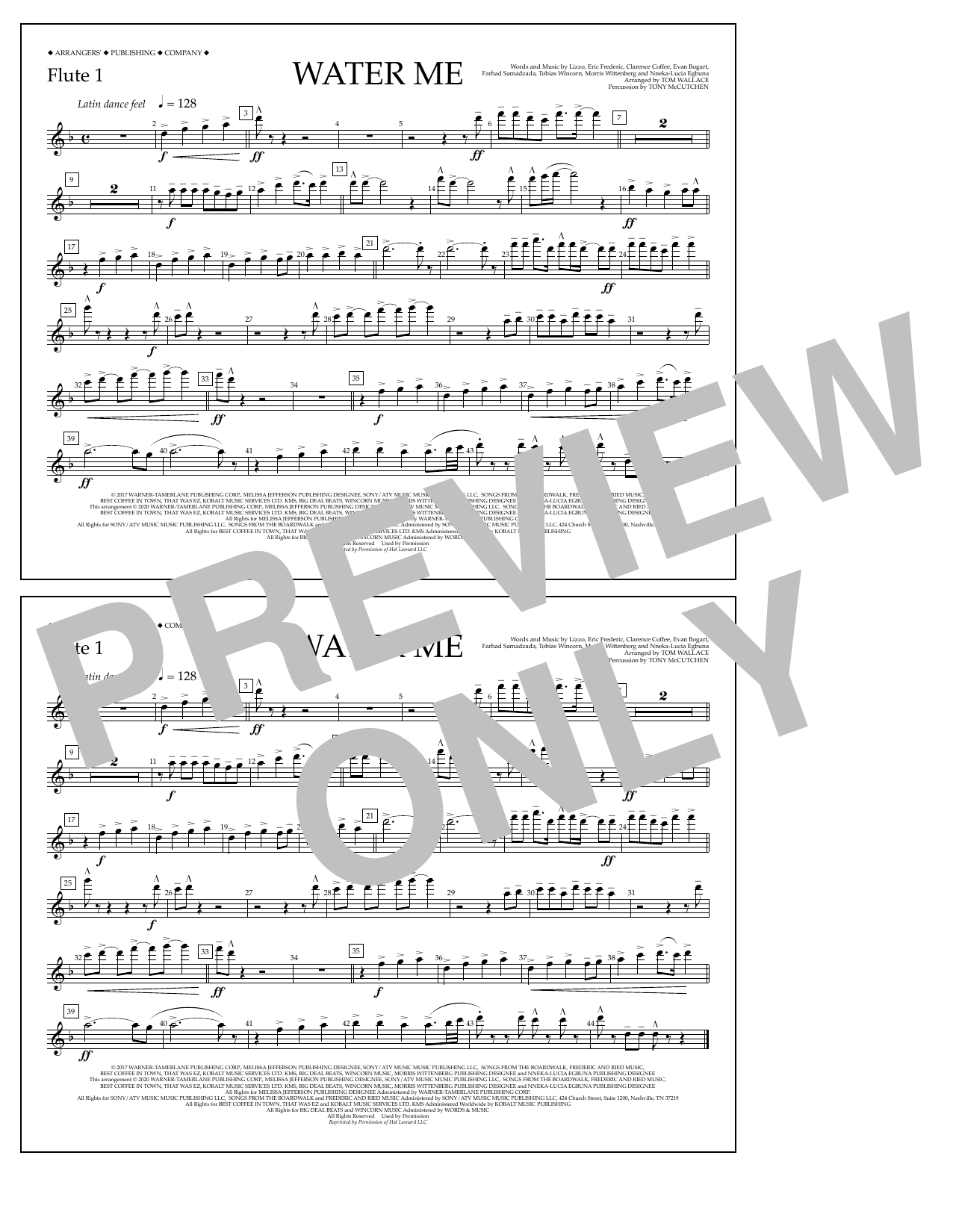 Download Lizzo Water Me (arr. Tom Wallace) - Flute 1 Sheet Music