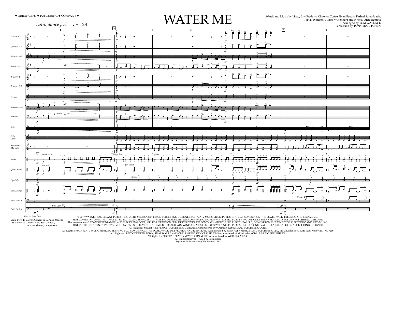 Download Lizzo Water Me (arr. Tom Wallace) - Full Scor Sheet Music