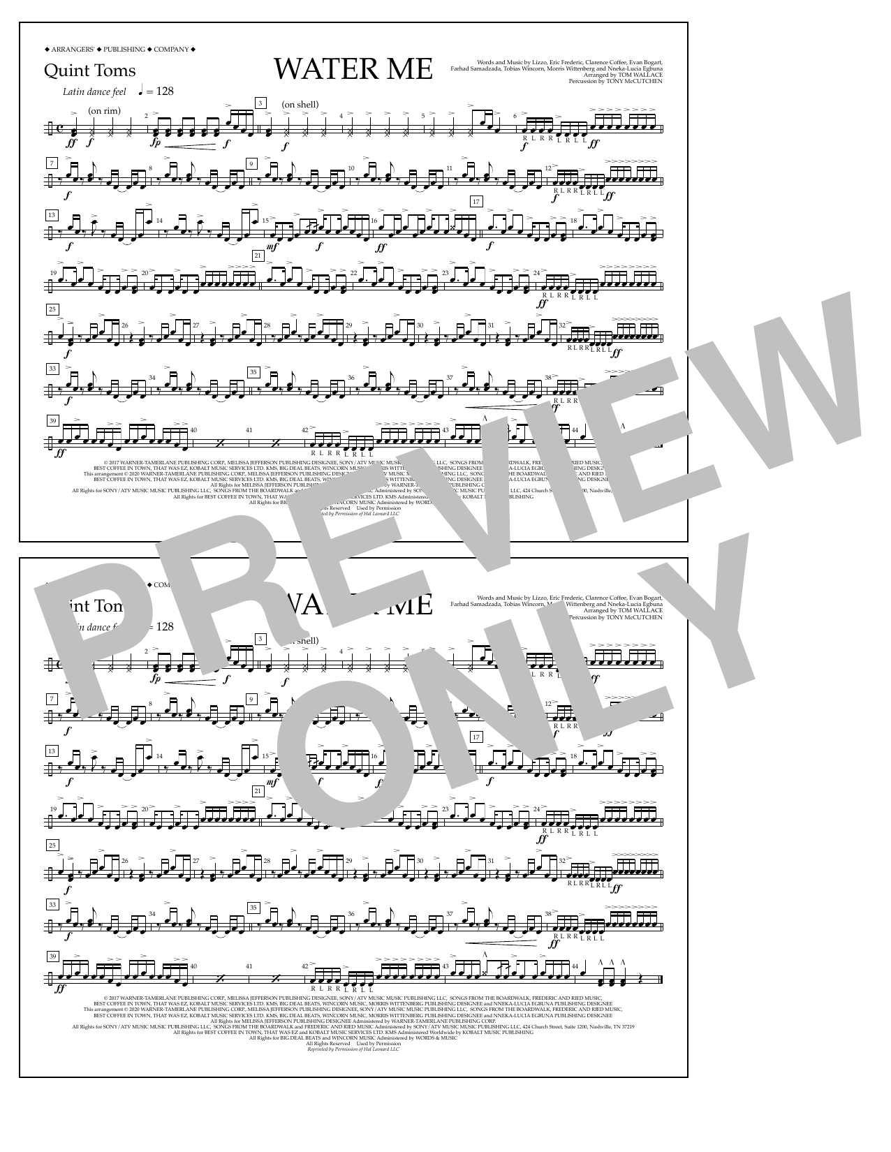 Download Lizzo Water Me (arr. Tom Wallace) - Quint-Tom Sheet Music